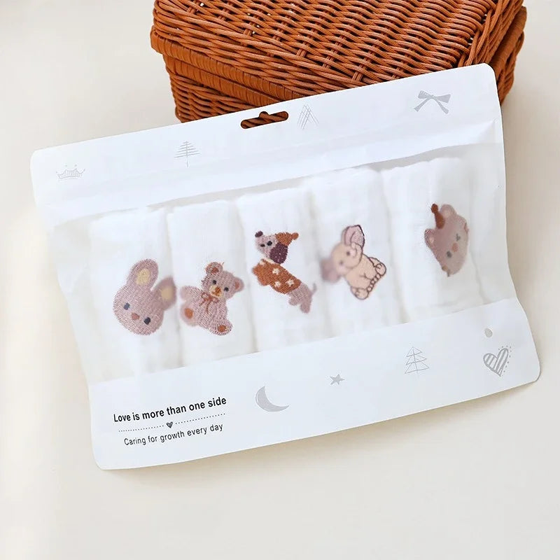 5pcs Cotton Baby Face Towel Set Soft Muslin Squares