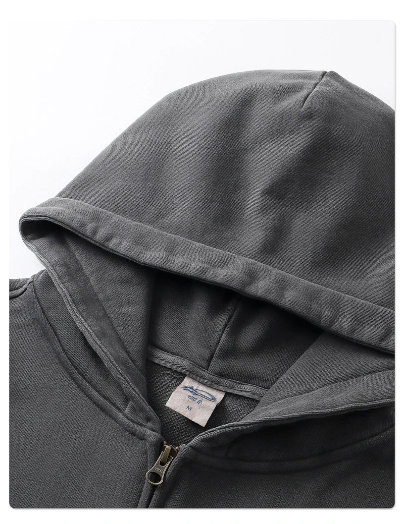 ZODF Retro Winter Man 430gsm Zipper Cotton Hoodies Unisex Heavy Weight Washed Loose Edge Zip-up Hooded Coats HY1125