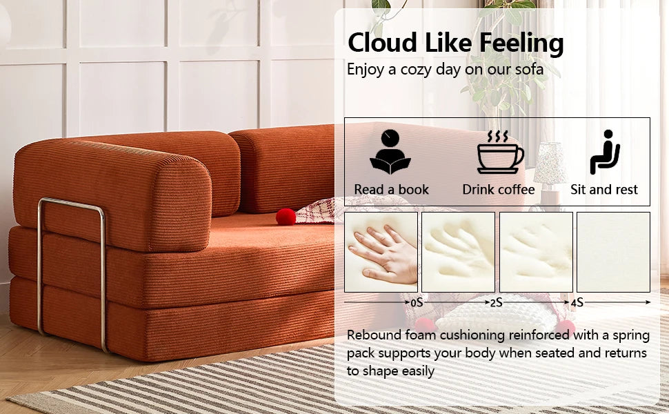 Folding Modular Sofa Bed, Convertible Floor Sofa, Leisure Sofa Bed, Corduroy Folding Mattress, Lounge Sofa, Living Room Bedroom