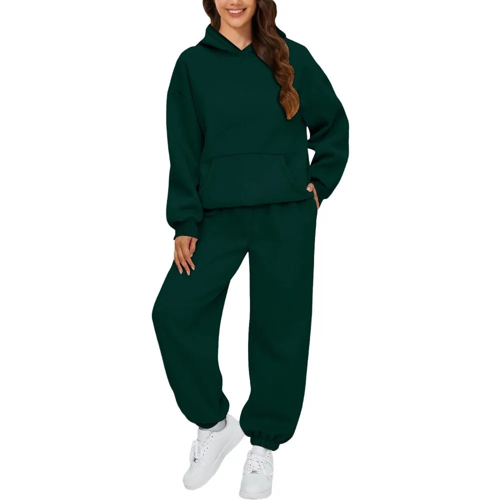 Women's Casual Hooded Sweatshirt and Sportswear Pants Set Long Sleeve Long Pants Autumn Season Fashion Ladies Outfit
