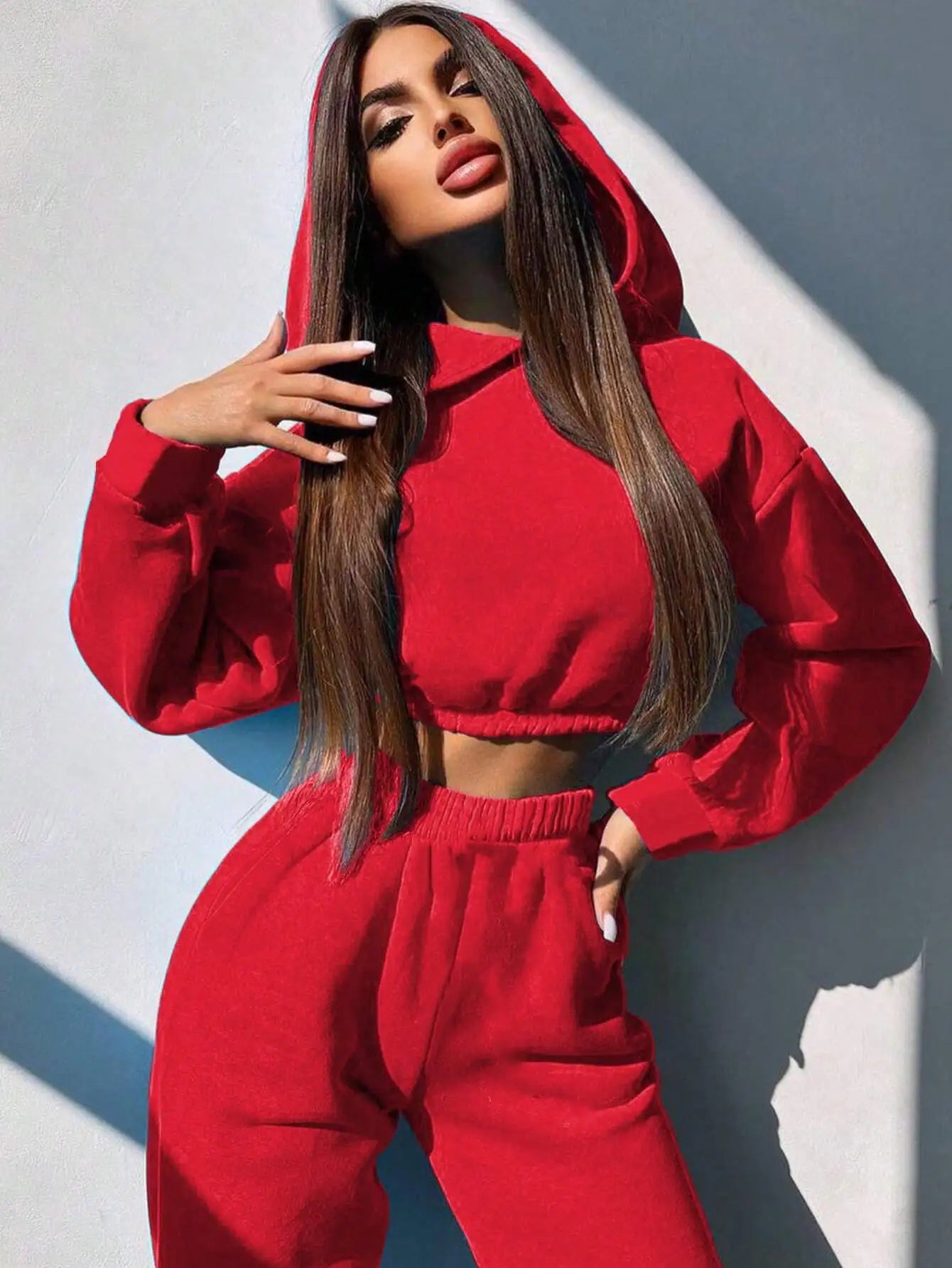 Women's White Casual Hooded Sweatshirt and Jogger Pants Matching Set