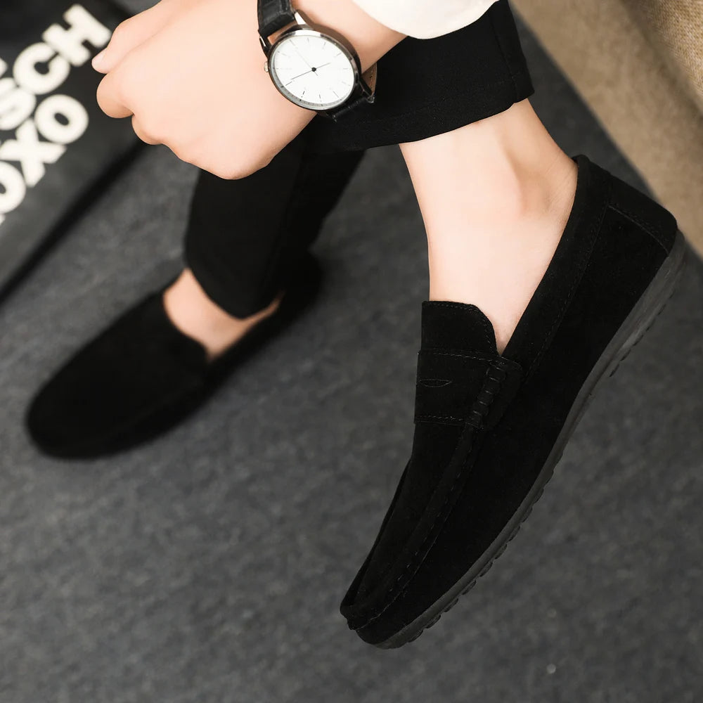 2025 Autumn Deer Leather Casual Men's Shoes Versatile Comfortable Work Shoes Driving Loafers Black, Grey, Khaki Three-Colour