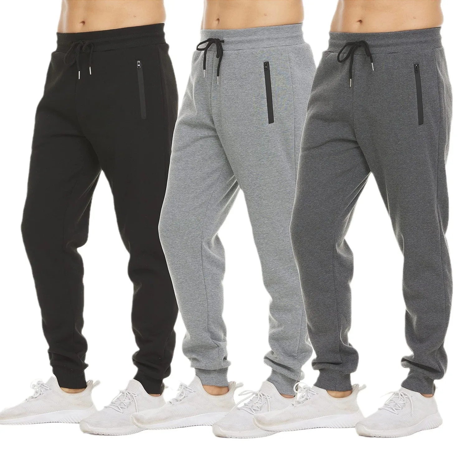 New Sweatpants with Side Zipper Pockets for Men - Joggers, Track Pants, Elastic Waist Sport Casual Baggy Fitness Gym Clothing