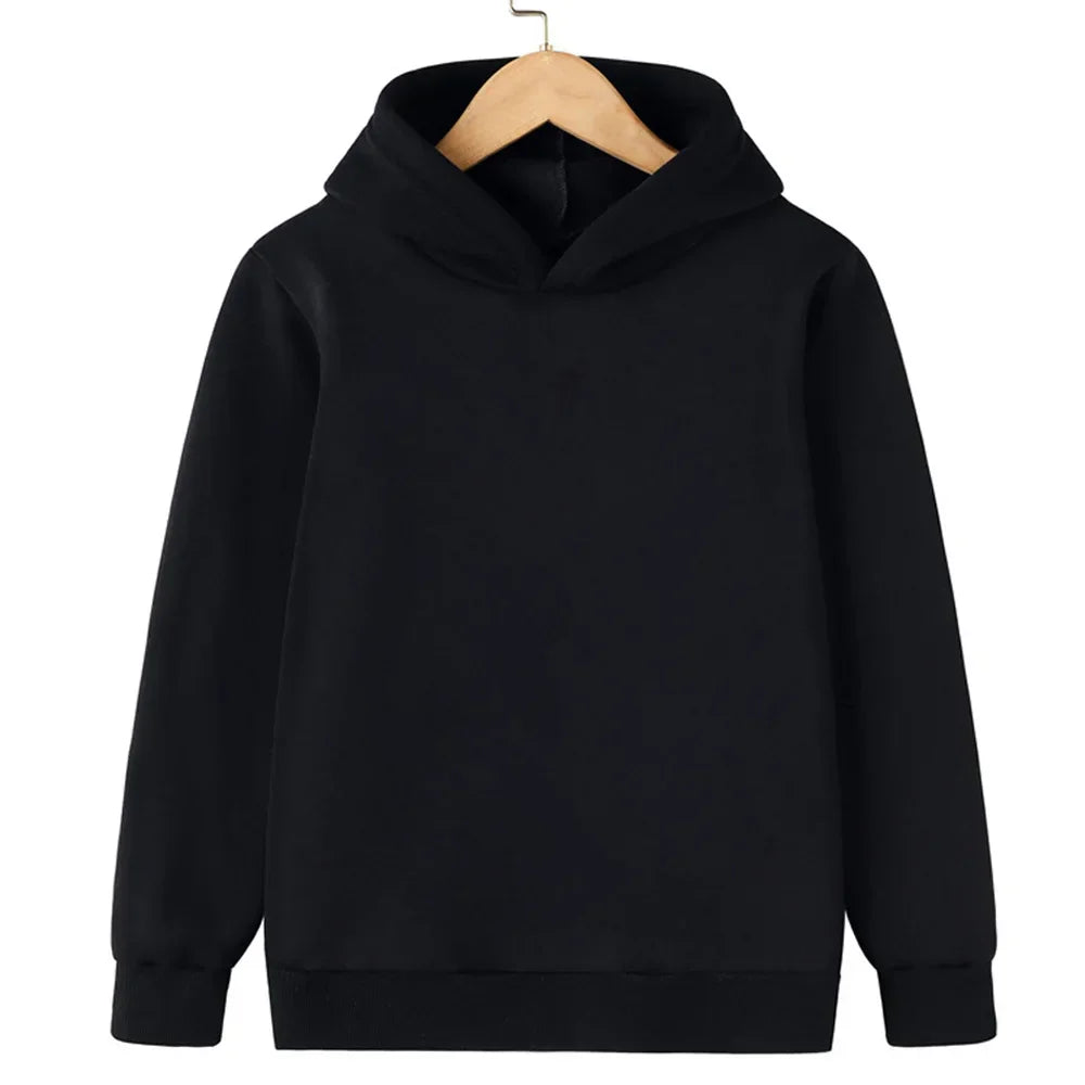 Children's Hooded Sweatshirt, Warm and Thick, Solid Color, Black, Yellow, Blue, Pink, Purple, Red Casual and Stylish Sweatshirt.