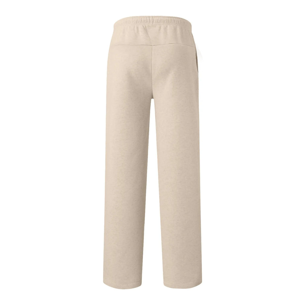 Women New Elastic Waist Pants with Side Pockets Fleece Lined Thick Wide Leg Sweatpants Pure Color Straight Cut
