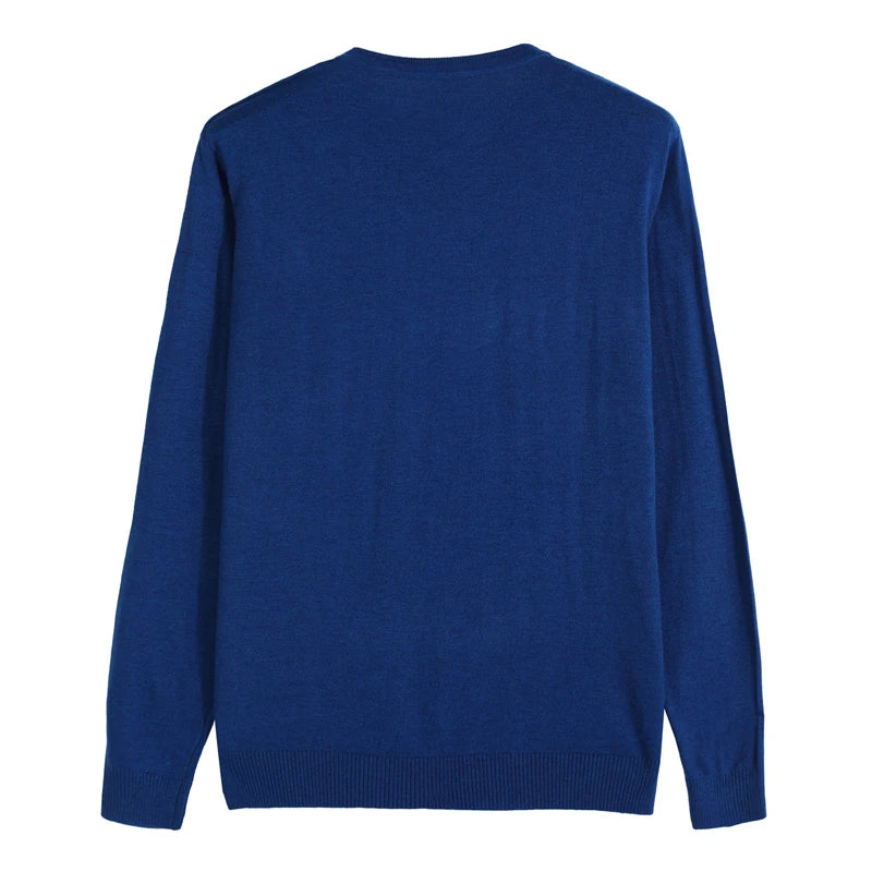 2023 Autumn New Men's V-neck Wool Sweater Business Casual Solid Color Thin Pullover Sweater Brand Clothes Blue Red Black
