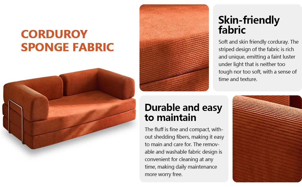 Folding Modular Sofa Bed, Convertible Floor Sofa, Leisure Sofa Bed, Corduroy Folding Mattress, Lounge Sofa, Living Room Bedroom