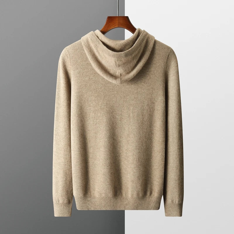 Men's Cashmere One-piece Ready-to-wear Hoodie - 100% Merino Wool Knitted Sweatshirt for Autumn and Winter