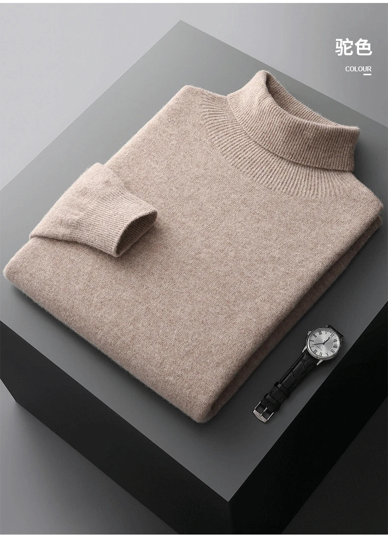 100% Pure Wool One-Piece Ready-to-wear Men's High Lapel Pullover Autumn and Winter Basic Knitted Versatile Sweater Casual Large