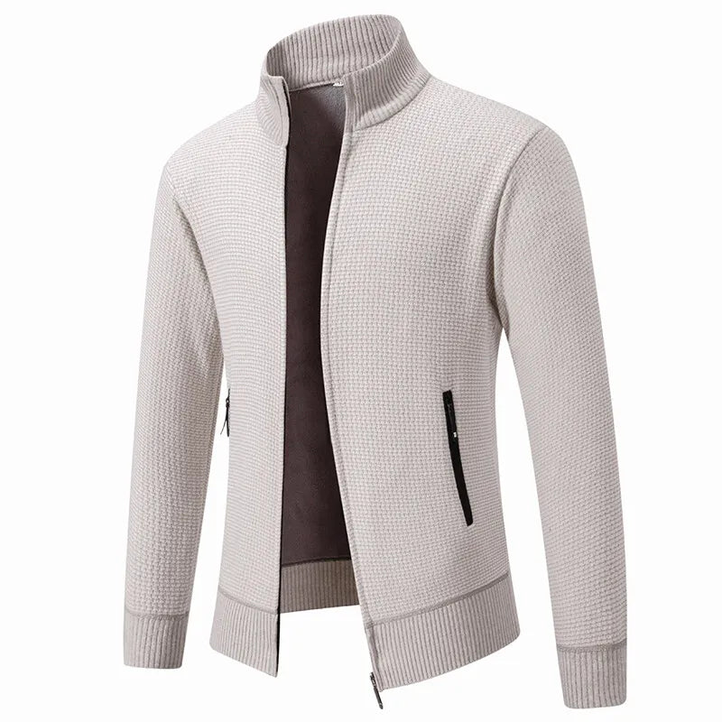 Winter Men's Knitted Sweater Jacket - Casual Cardigan with Stand-Up Collar