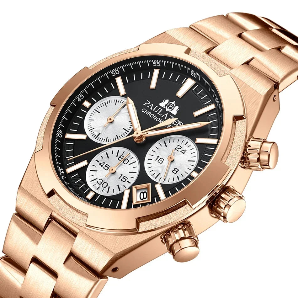 Luxury Watch for Men Chronograph Luminous Rose Gold Silver Blue Fashion Quartz Overseas Stainless Steel Watch for Men Cheap