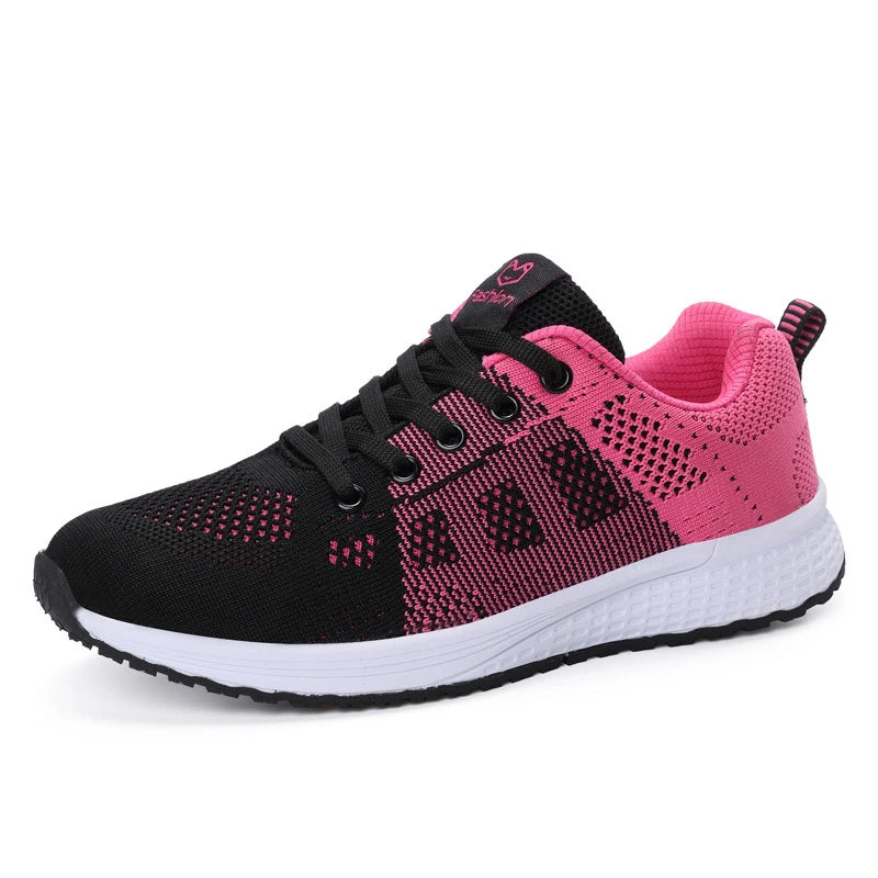 Spring Flying Knit Shoes Korean Casual Student Versatile Lace-Up Mesh Women's Sports Shoes Forrest Gump Comfort