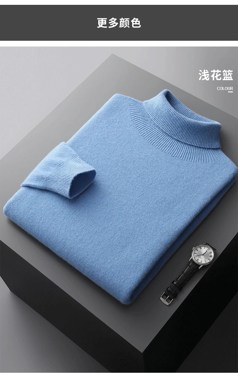 100% Pure Wool One-Piece Ready-to-wear Men's High Lapel Pullover Autumn and Winter Basic Knitted Versatile Sweater Casual Large