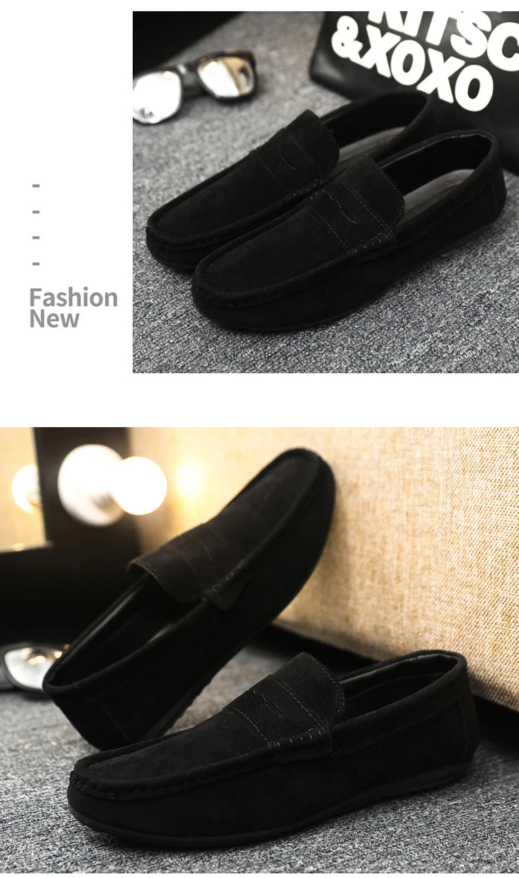 2025 Autumn Deer Leather Casual Men's Shoes Versatile Comfortable Work Shoes Driving Loafers Black, Grey, Khaki Three-Colour