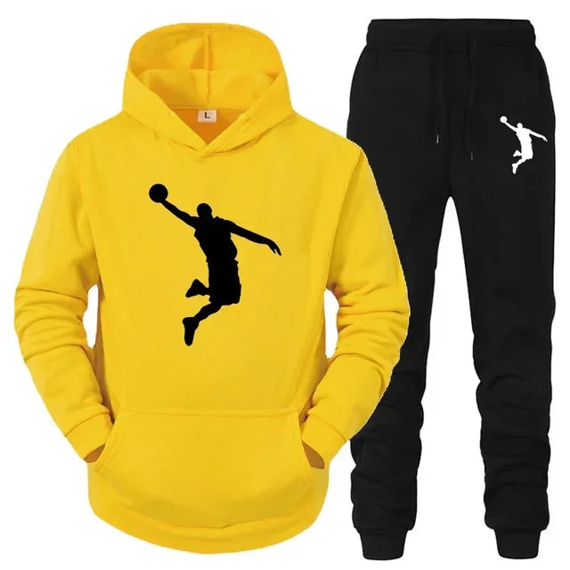 High-Quality Printed Youth Hooded Sweatshirt Set for Sports Jogging, Fashionable Men's Sportswear for Daily Casual Commuting