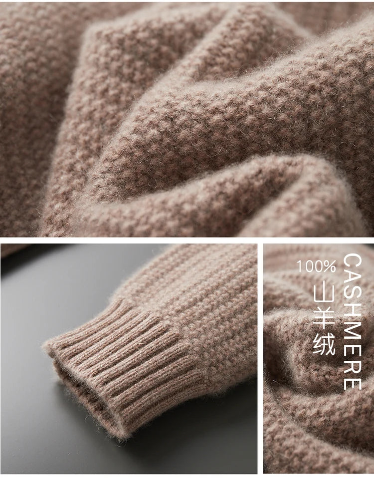 100% Pure Cashmere Sweater for Men - Round Neck, Thick, Warm, Fashionable Sweater