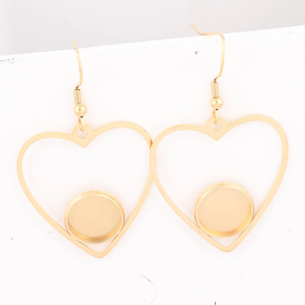6pcs Stainless Steel Gold Plated 12mm Cabochon Earring Base Setting