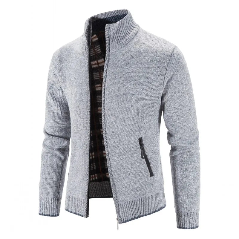 Men's Cardigan Sweater Jackets Winter Thick Warm Stand Collar Knitted Zipper Casual Cardigan Men Daily Solid Color Sweatercoat