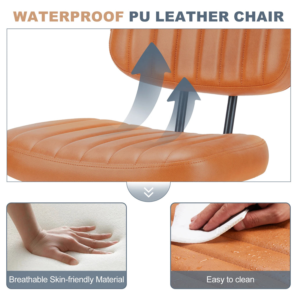 JHK Armless Office Desk Chair with Back Lumbar Support, Height Adjustable PU Leather Computer Chair with 360° Swivel Rolling Wheels