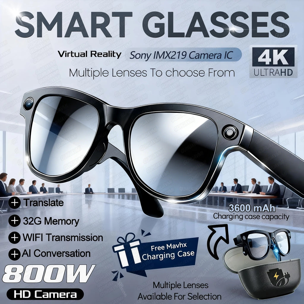 New 800W 4K HD Camera Smart Glasses for Men with 3600mAh Power Bank and 100+ Language Translation, Video Recording, Music Player, and Calling Features