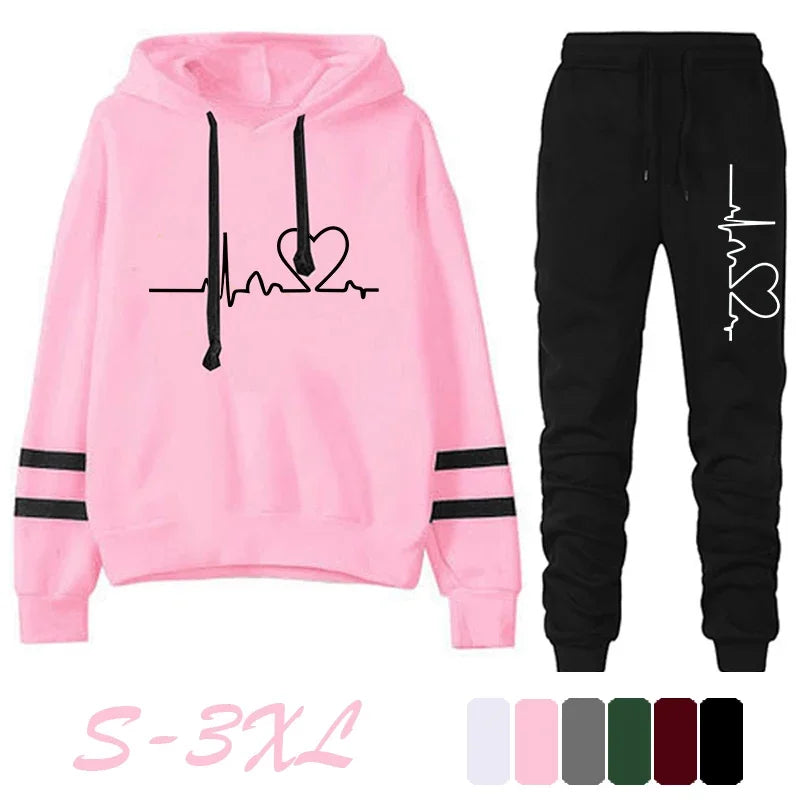 Women's Tracksuit Casual Stripe Versatile Sweatshirt and Black Sweatpants Loose Print High-Quality Outfits Hoodies Pants