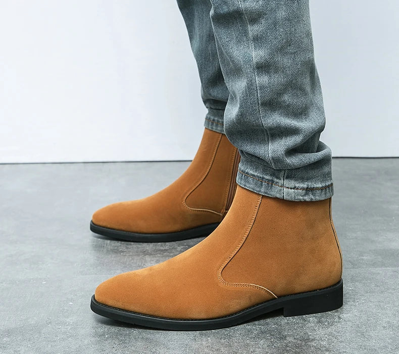 New Arrival Nubuck Suede Leather Boots Men High Top Trend Retro Boots Personality Fashion Mens Casual Chelsea Winter Ankle Boots