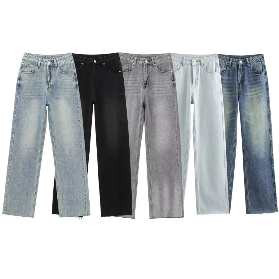 ETJ Wide-leg High-waisted Jeans for Women - Classic Five-pocket Design, Soft Comfortable Ultra-long Jeans