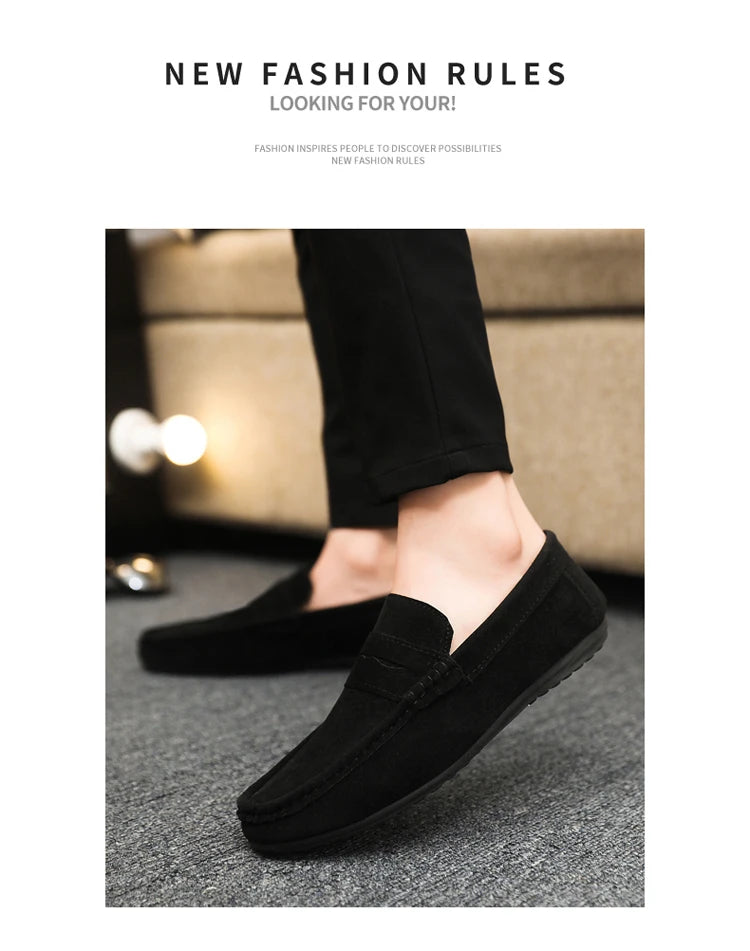 2025 Autumn Deer Leather Casual Men's Shoes Versatile Comfortable Work Shoes Driving Loafers Black, Grey, Khaki Three-Colour