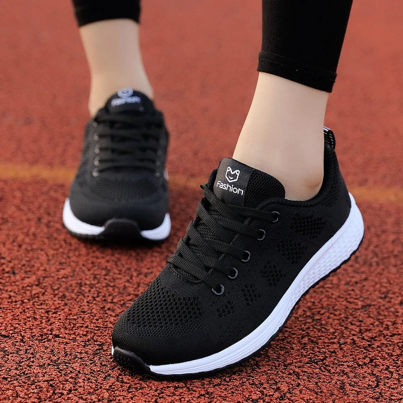 Spring Flying Knit Shoes Korean Casual Student Versatile Lace-Up Mesh Women's Sports Shoes Forrest Gump Comfort