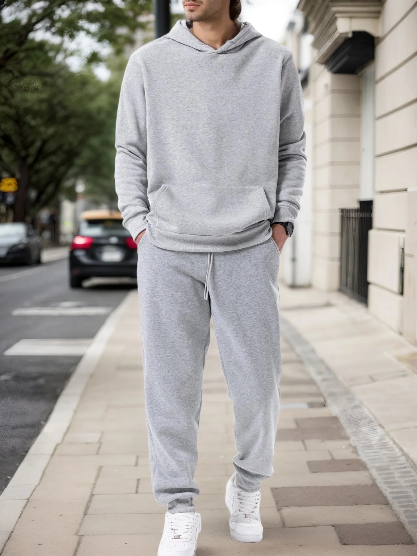 Men's Autumn and Winter Solid Color Hoodie and Jogging Pants Two-piece Set Fashionable Outdoor Casual Sportswear Men's Tracksuit