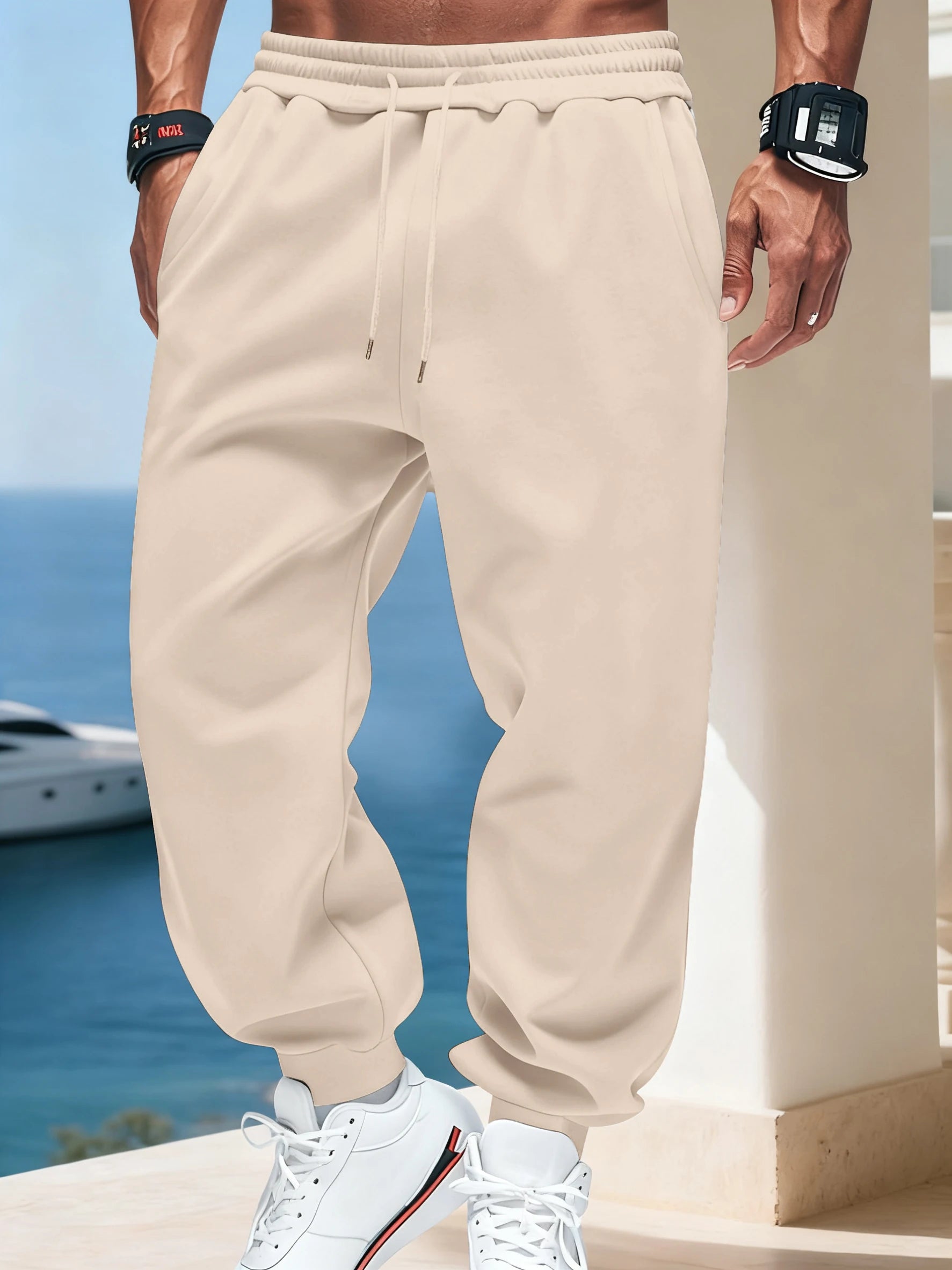 Man Autumn Fleece Sportpants Drawstring Casual Long Pants Comfortable Street Britches Fashion Pocket Pant Loose Basic Sweatpants