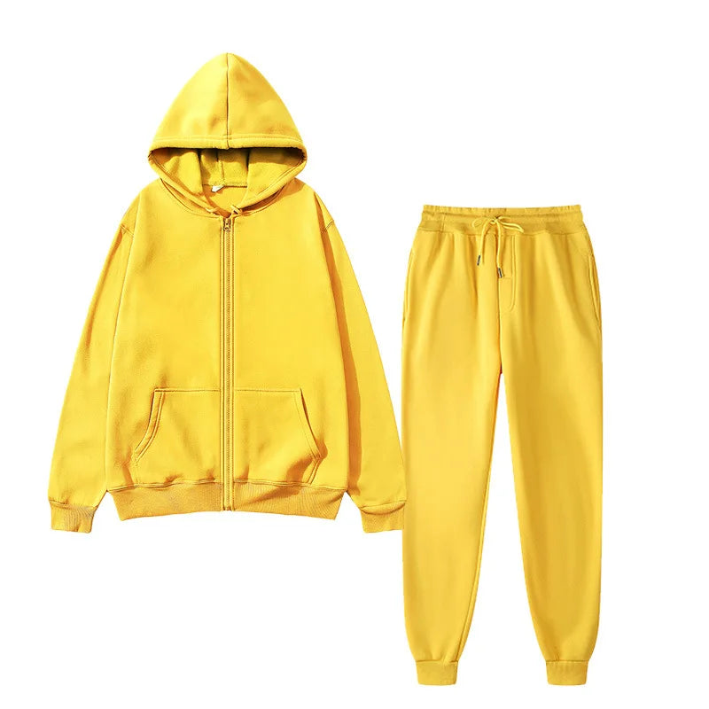 Unisex solid color sportswear set, fashionable and casual, autumn
