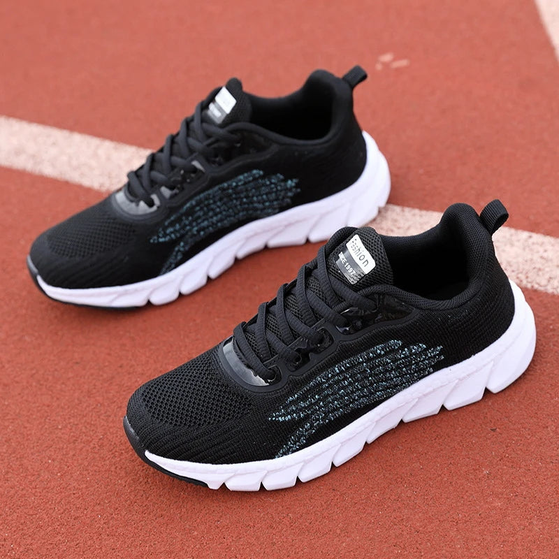 Spring Flying Knitted Breathable Running Shoes Sports Women Casual Shoes Soft Sole Couples Men And Women Small White Shoes
