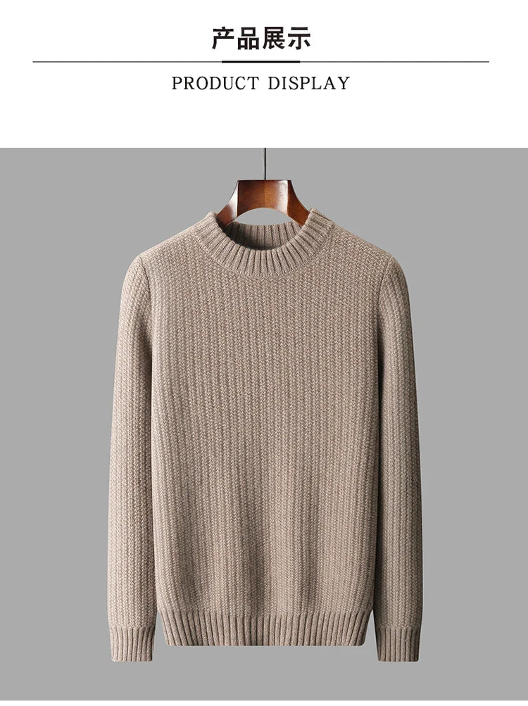 100% Pure Cashmere Sweater for Men - Round Neck, Thick, Warm, Fashionable Sweater