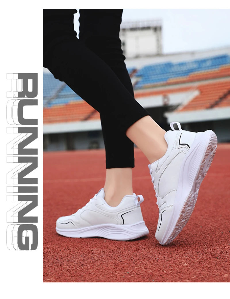 Autumn and Winter Leather Outdoor Running Shoes for Women Flat Sports Casual Shoes for Women White Shoes Large Size Travel