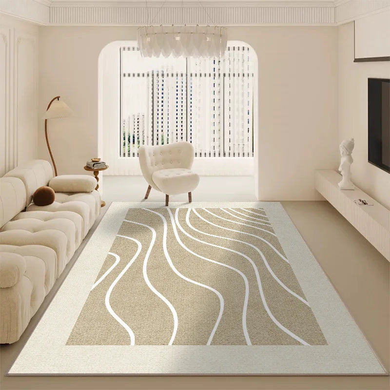 Luxury Minimalist Living Room Carpet Cream Color Large Area Rug for Sofa Bedroom Home Decor