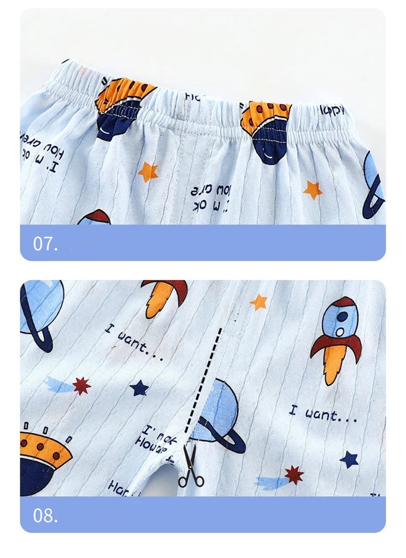 Top+Pants 2-Piece Set Breathable Soft Cotton Pajamas for Children Boys Girls Baby Summer Cartoon Long Sleeve Home Sleepwear Set 1-6Y