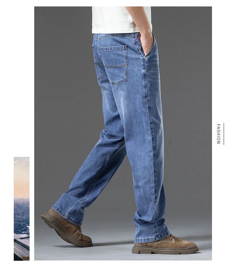 Men's Jeans 2024 Summer Thin Business Casual Loose Straight Pants Fashion Versatile Stretch Pants Large Size 48