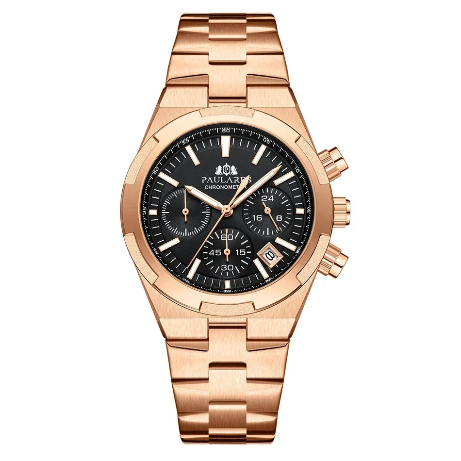 Luxury Watch for Men Chronograph Luminous Rose Gold Silver Blue Fashion Quartz Overseas Stainless Steel Watch for Men Cheap