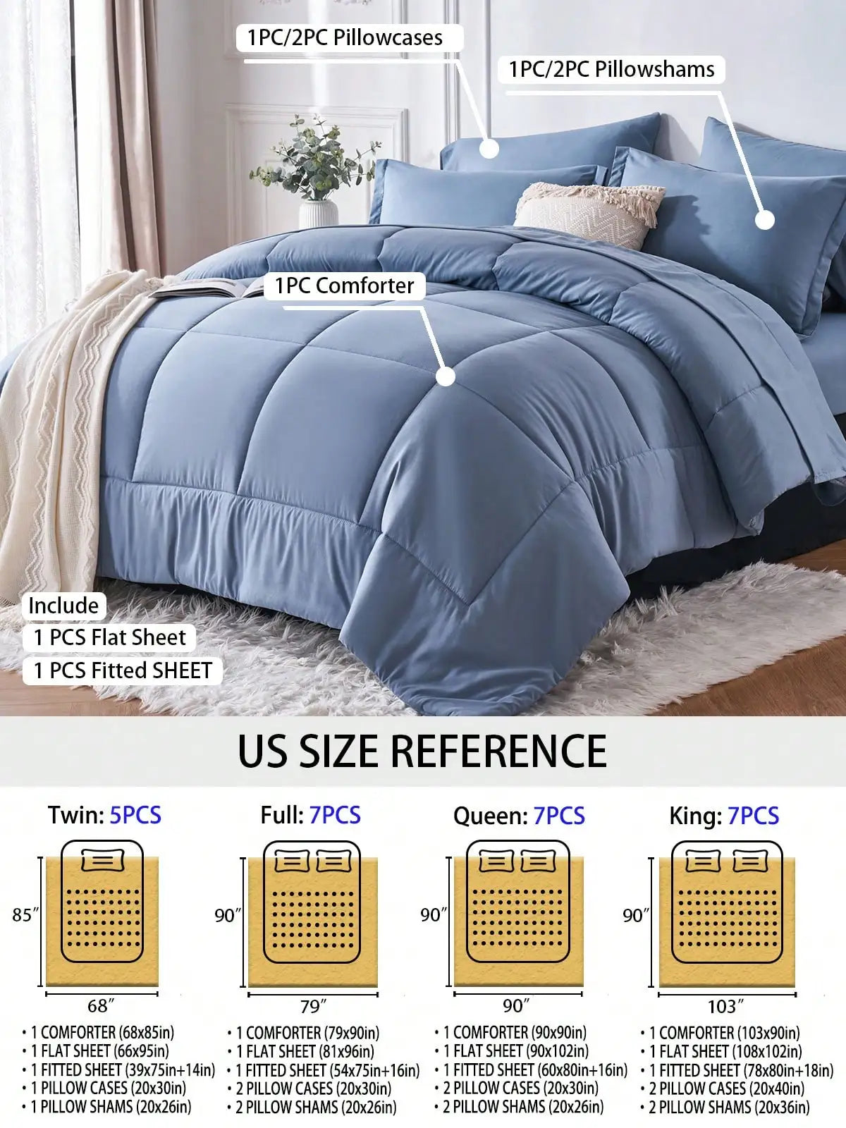 5/7-Piece Solid Colour Checkered