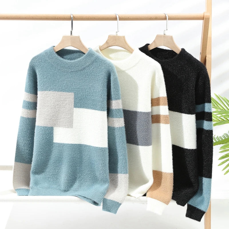 Autumn Winter New Men's Sweater Fashion Patchwork O-Neck Knit Pullovers Men Loose Casual Knitted Sweaters Hip Hop Streetwear Man
