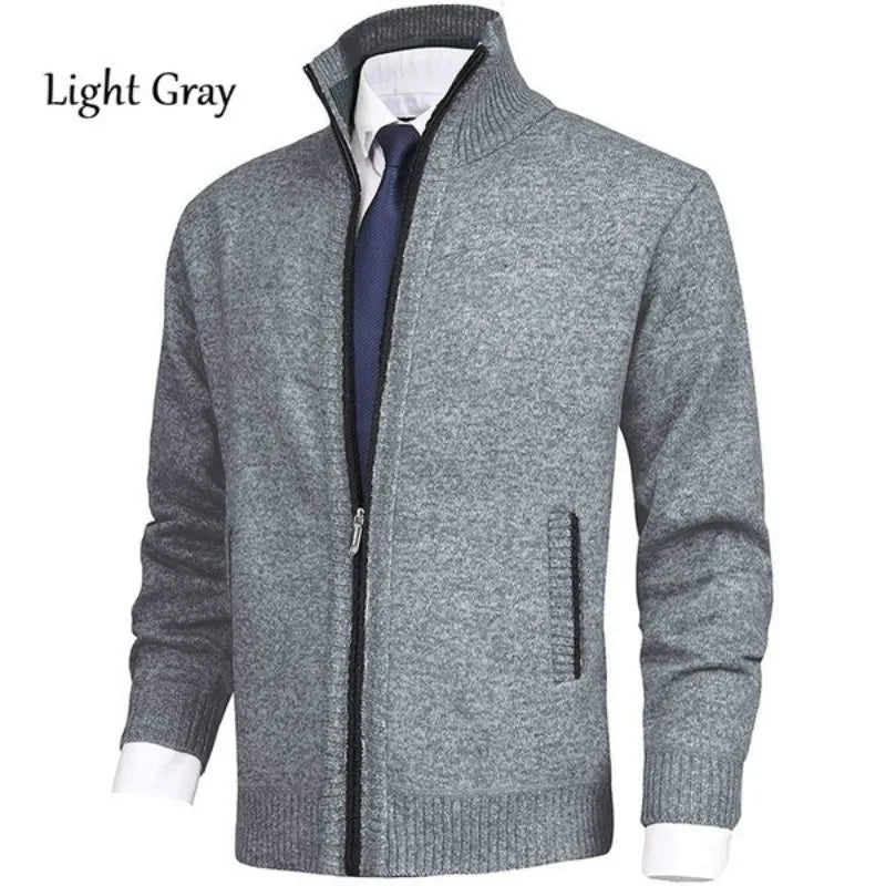 2026 New Men's Solid Color Stand Collar Fashion Cardigan Sweater Knitted Jacket