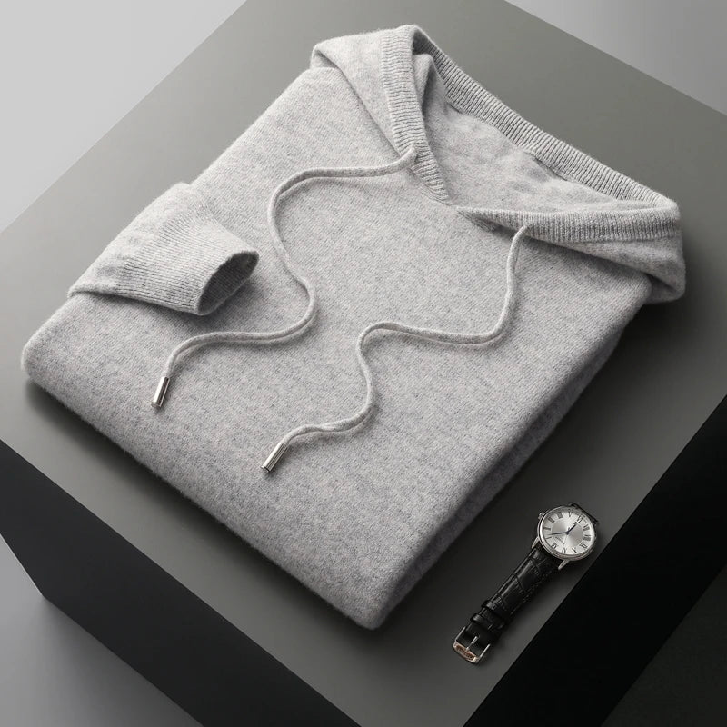 MVLYFLRT Men's 100% Merino Wool Hoodie Pullover Sweatshirt - Casual Autumn Winter Large Tops Long Sleeve