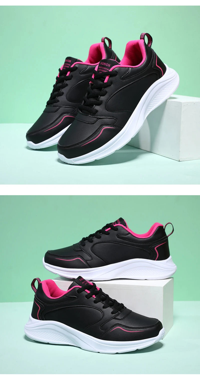 Autumn and Winter Leather Outdoor Running Shoes for Women Flat Sports Casual Shoes for Women White Shoes Large Size Travel