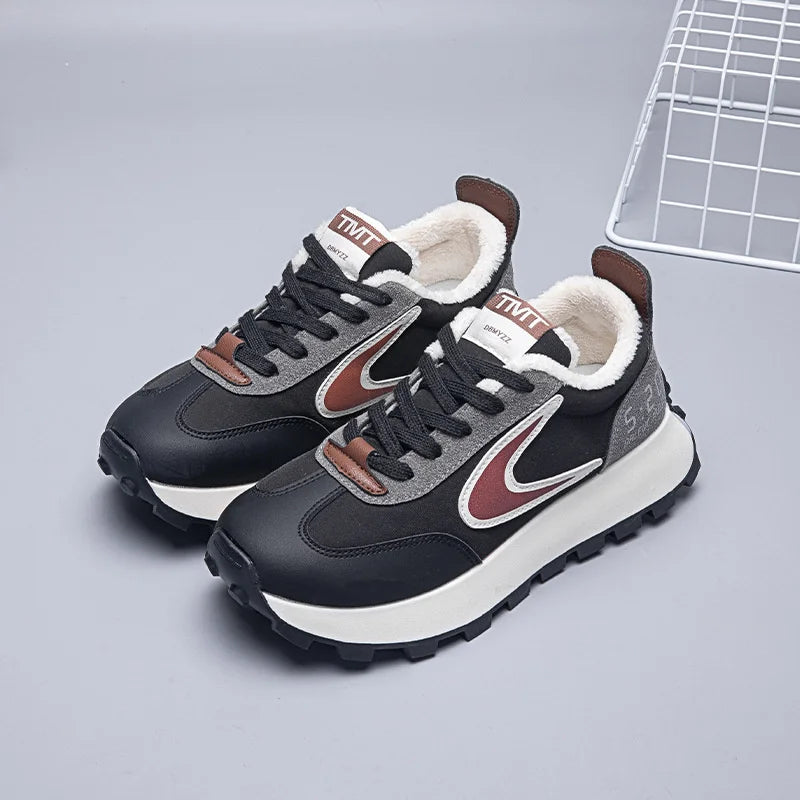 Autumn Winter Chunky Sneaker Women Retro Running Shoes Fashion Casual Fabric Breathable Height Increased Platform Shoes