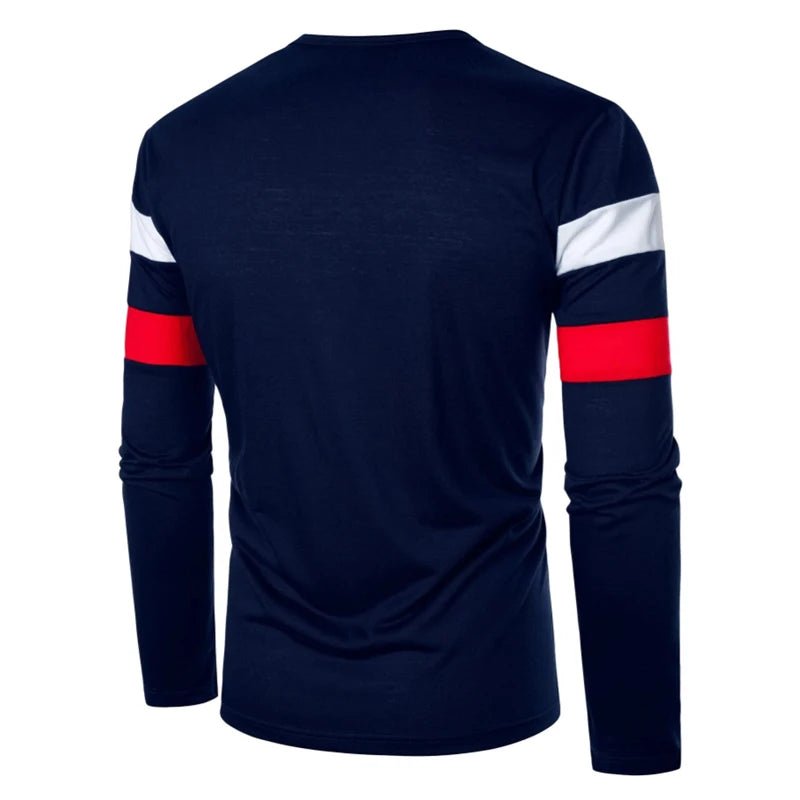 Men's Long Sleeved Contrasting Color Design T-shirt for Spring and Autumn Casual Men's Clothing Top Coat Base Coat
