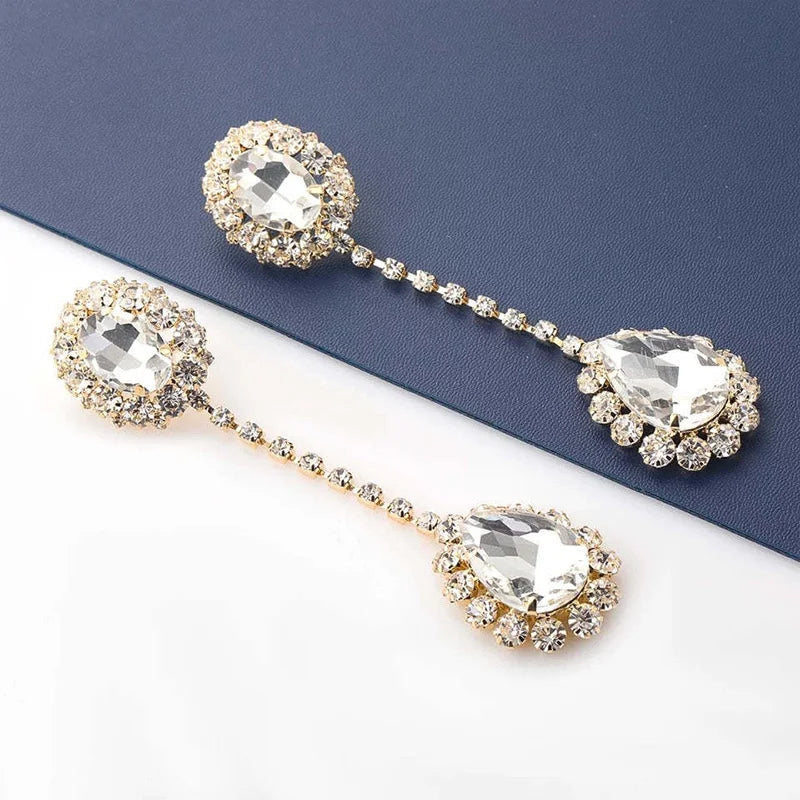 Stonefans Fashion Shiny Rhinestone Long Oval Earrings for Women Luxurious Water Drop Pendant Earrings Claw Chain Jewelry Party