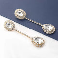 Stonefans Fashion Shiny Rhinestone Long Oval Earrings for Women Luxurious Water Drop Pendant Earrings Claw Chain Jewelry Party
