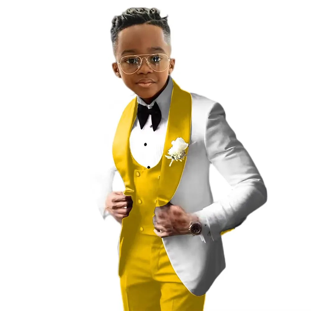 Handsome Solid Boys Suit 3 piece Suit Big kids Custom Suits 2-18 Years Old Wedding Tuxedos Blazer Vest Pants Set for Boys