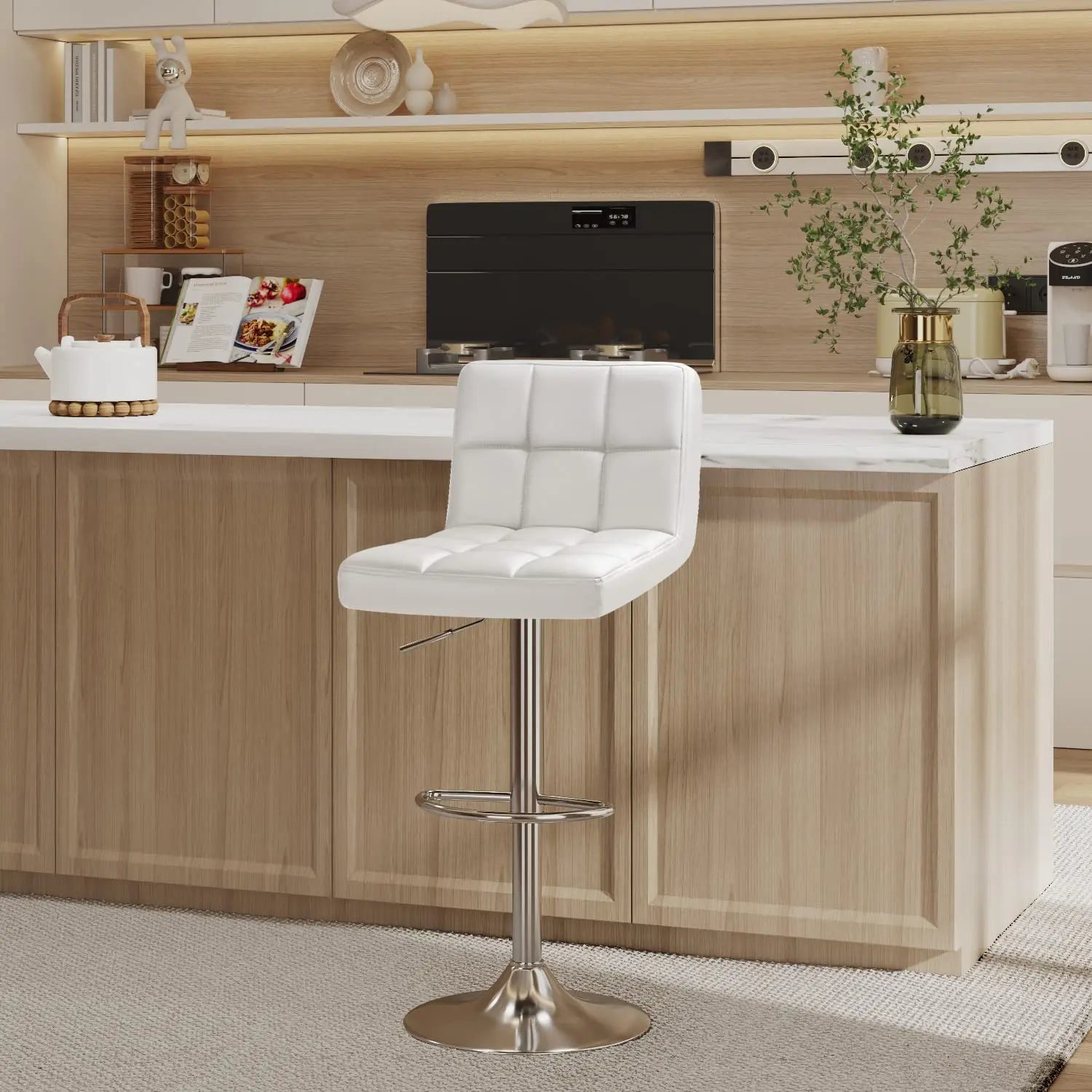 Bar Stools Modern Pu Leather Swivel Adjustable Hydraulic Bar Stool Square Counter Height Stool Set of 2 (White), Customized